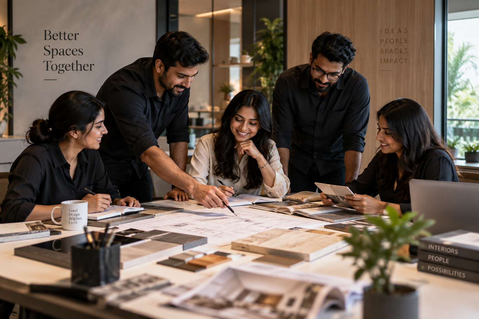 Divine Creations design team reviewing a floor plan